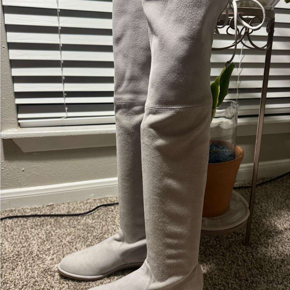 Stuart Weitzman Over-the-Knee Suede Boots in Light Gray